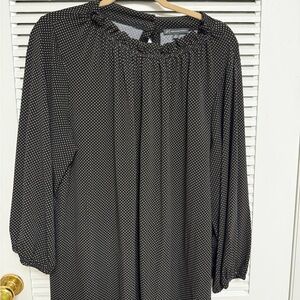 Adrianna Papell Black Blouse with Gold Dots